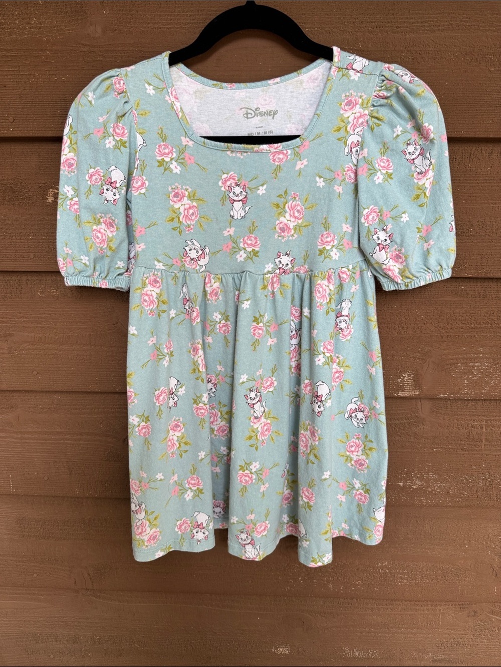 Disney Girls' Mint Green Floral Aristocats Print Puff-Sleeve Dress size M (8)